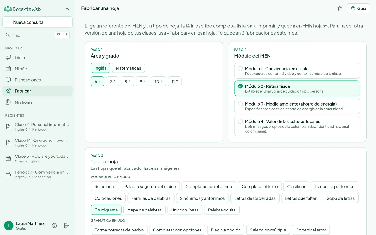 Fabricador en DocenteWeb